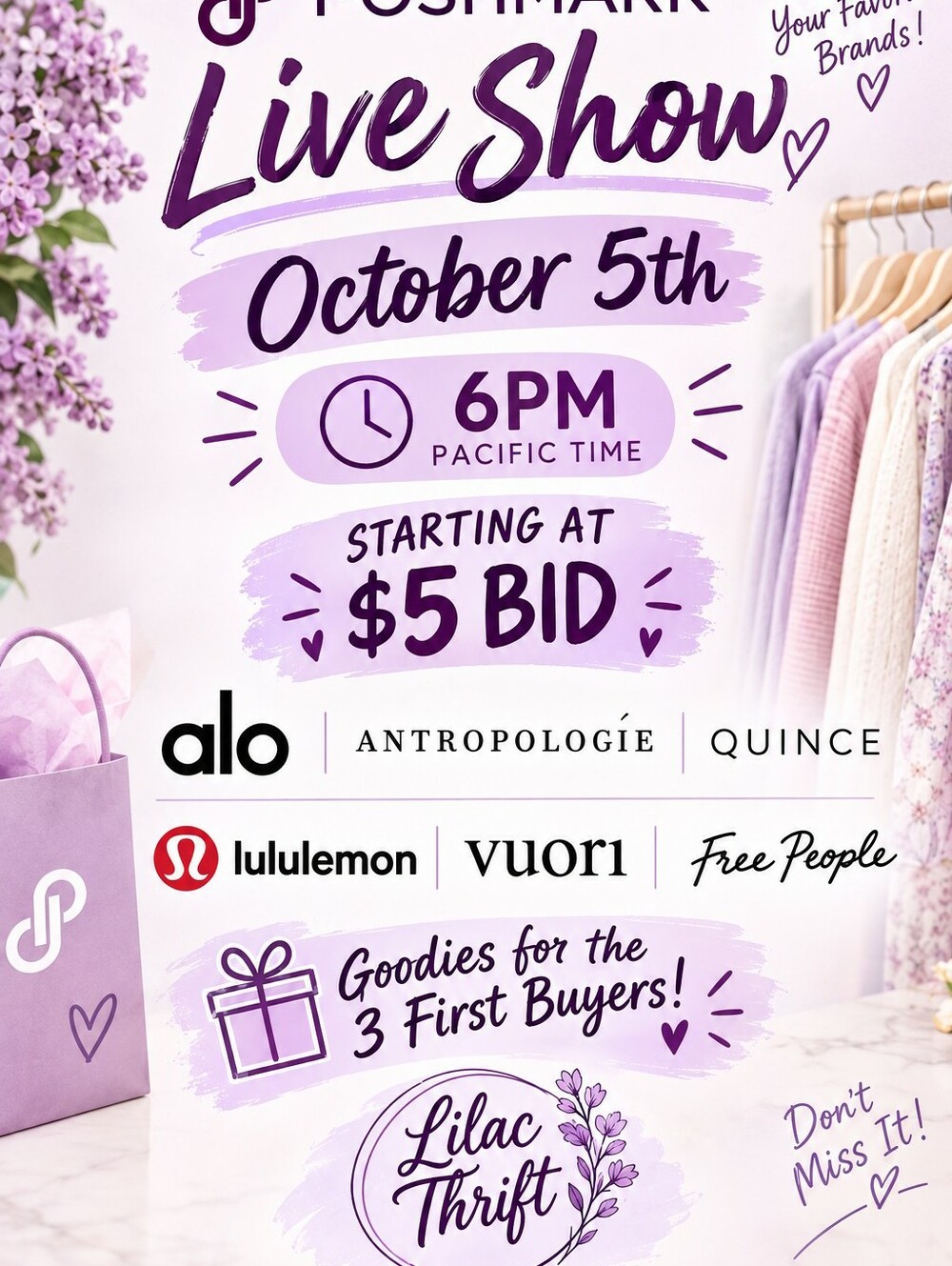 Posh Live, Free People, Quince, Antro,Vouri, Lululemon,Alo,  Sneakers, Shoes.